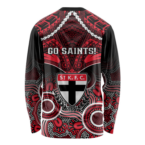 St Kilda Football Long Sleeve Shirt Saints Aboriginal Mix Polynesian Pattern LT14