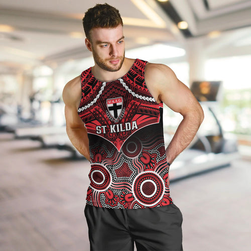 St Kilda Football Men Tank Top Saints Aboriginal Mix Polynesian Pattern LT14