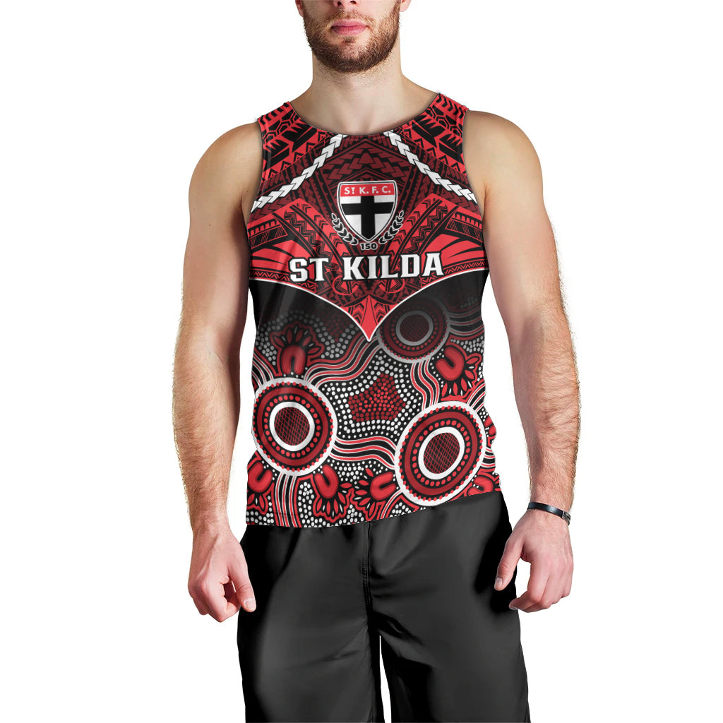 St Kilda Football Men Tank Top Saints Aboriginal Mix Polynesian Pattern LT14