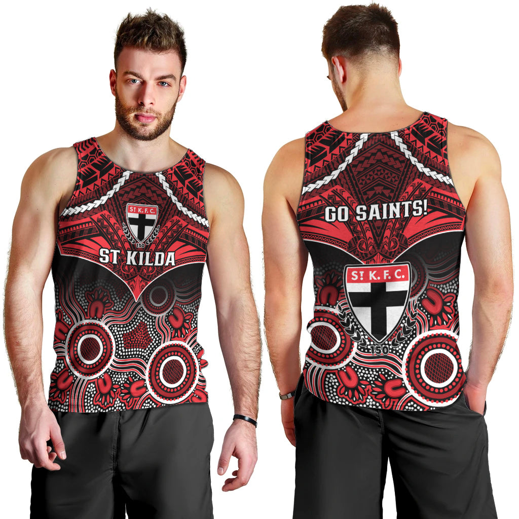 St Kilda Football Men Tank Top Saints Aboriginal Mix Polynesian Pattern LT14