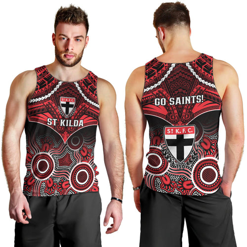 St Kilda Football Men Tank Top Saints Aboriginal Mix Polynesian Pattern LT14