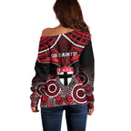 St Kilda Football Off Shoulder Sweater Saints Aboriginal Mix Polynesian Pattern LT14