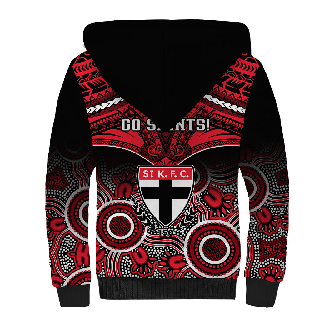 St Kilda Football Sherpa Hoodie Saints Aboriginal Mix Polynesian Pattern LT14