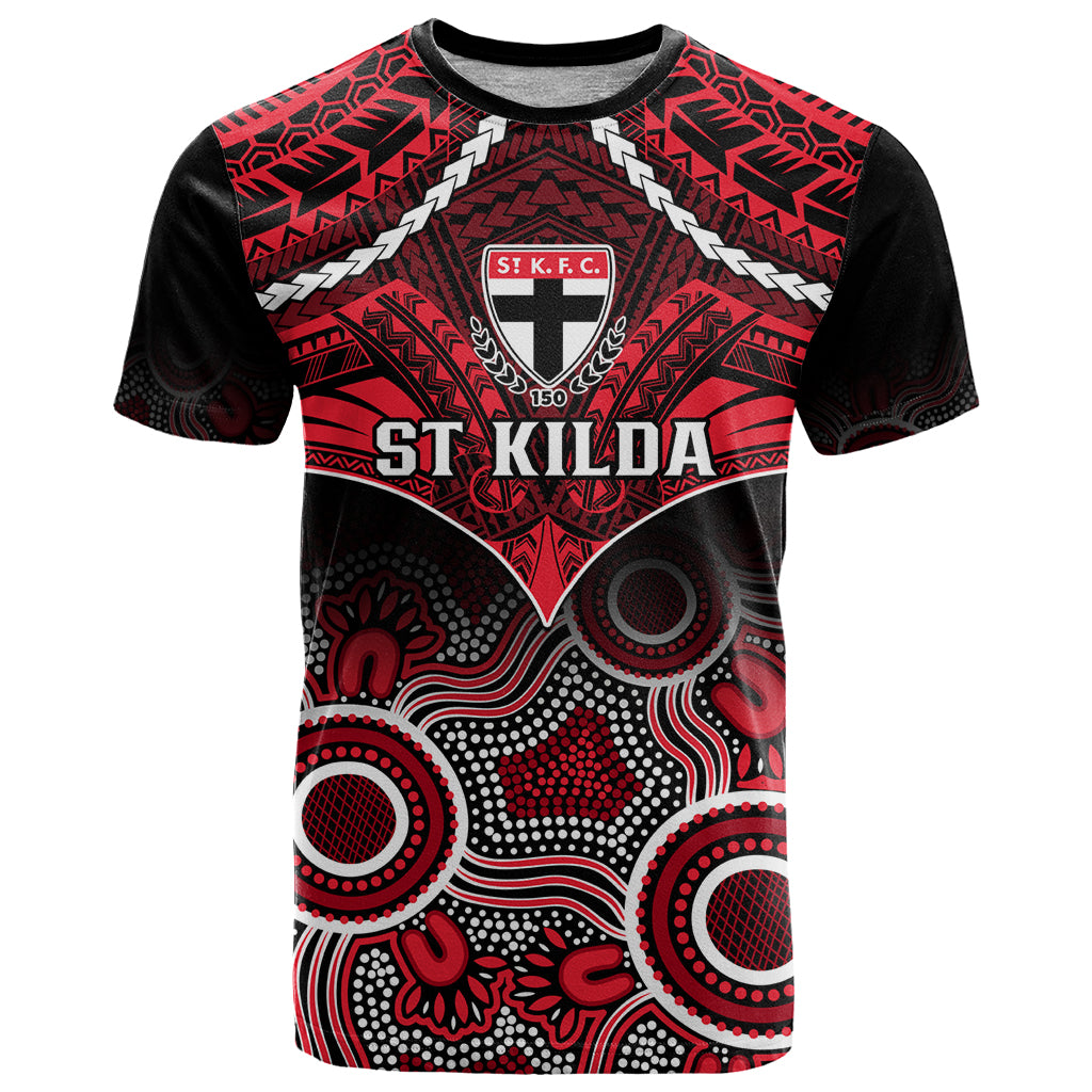 St Kilda Football T Shirt Saints Aboriginal Mix Polynesian Pattern LT14