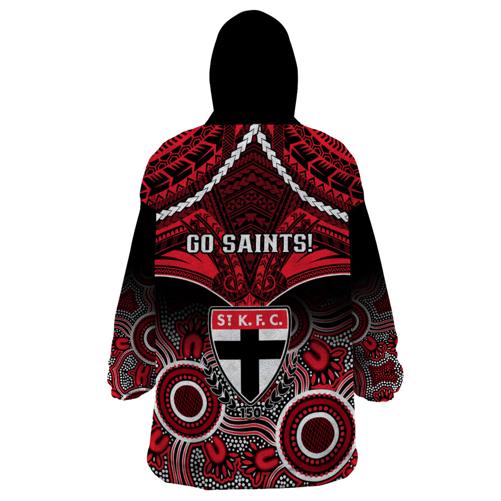 St Kilda Football Wearable Blanket Hoodie Saints Aboriginal Mix Polynesian Pattern LT14