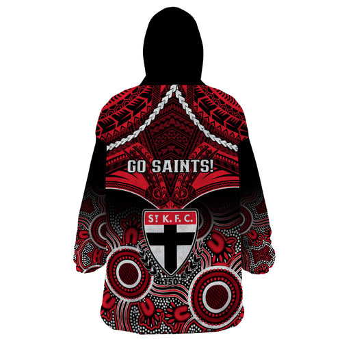 St Kilda Football Wearable Blanket Hoodie Saints Aboriginal Mix Polynesian Pattern LT14
