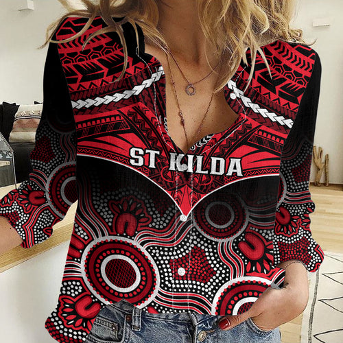St Kilda Football Women Casual Shirt Saints Aboriginal Mix Polynesian Pattern LT14