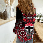 St Kilda Football Women Casual Shirt Saints Aboriginal Mix Polynesian Pattern LT14