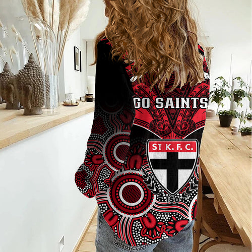 St Kilda Football Women Casual Shirt Saints Aboriginal Mix Polynesian Pattern LT14