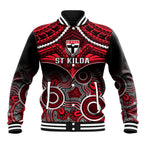 Personalised St Kilda Football Baseball Jacket Saints Aboriginal Mix Polynesian Pattern LT14
