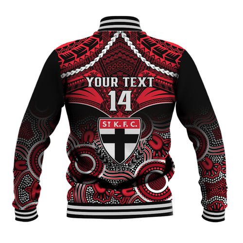 Personalised St Kilda Football Baseball Jacket Saints Aboriginal Mix Polynesian Pattern LT14