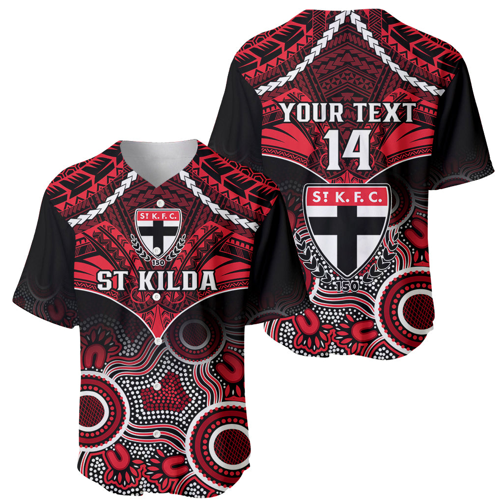 Personalised St Kilda Football Baseball Jersey Saints Aboriginal Mix Polynesian Pattern LT14