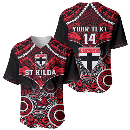 Personalised St Kilda Football Baseball Jersey Saints Aboriginal Mix Polynesian Pattern LT14