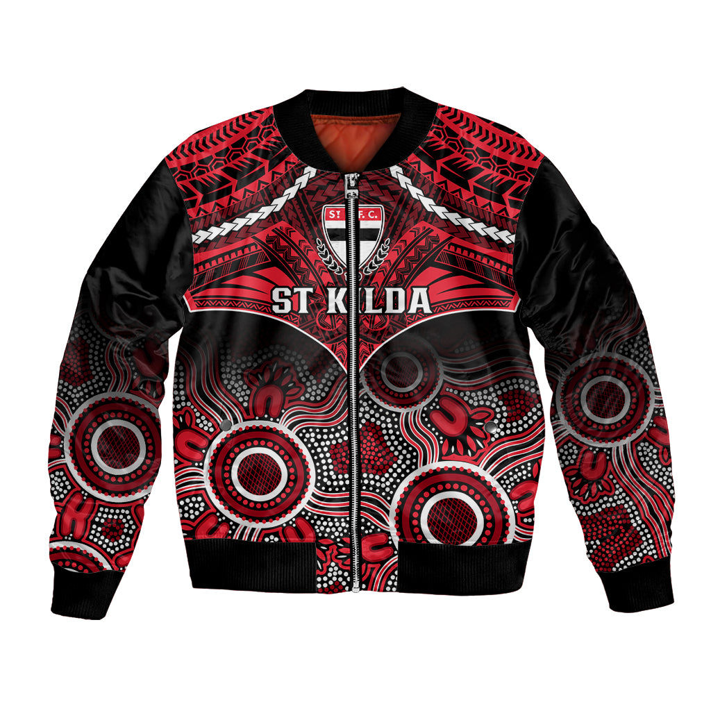 Personalised St Kilda Football Bomber Jacket Saints Aboriginal Mix Polynesian Pattern LT14