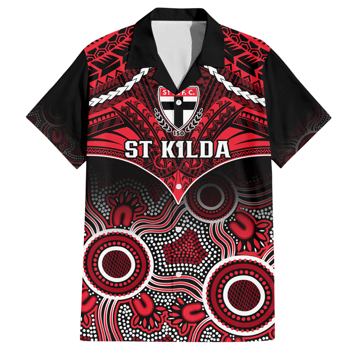 Personalised St Kilda Football Hawaiian Shirt Saints Aboriginal Mix Polynesian Pattern LT14