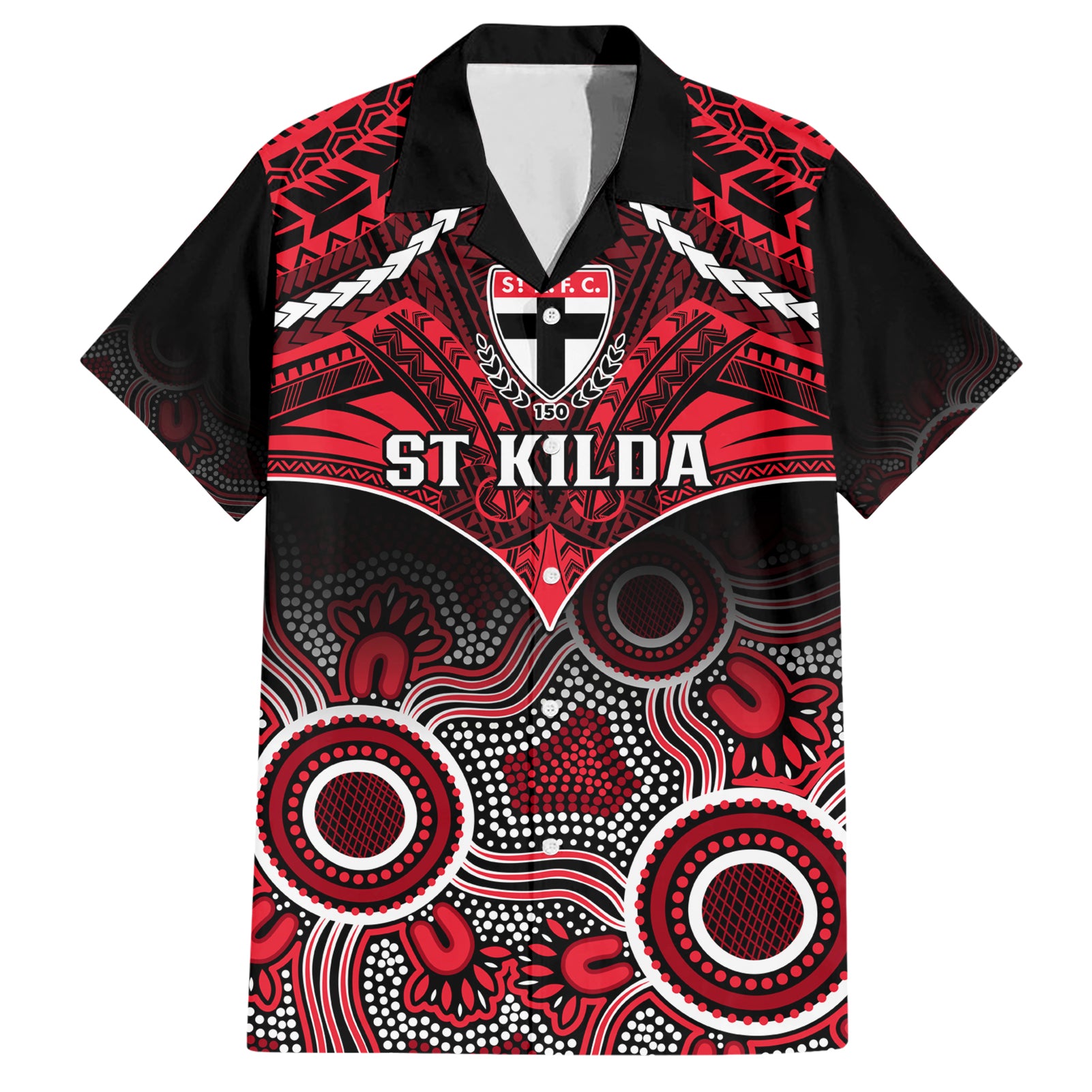 Personalised St Kilda Football Hawaiian Shirt Saints Aboriginal Mix Polynesian Pattern LT14
