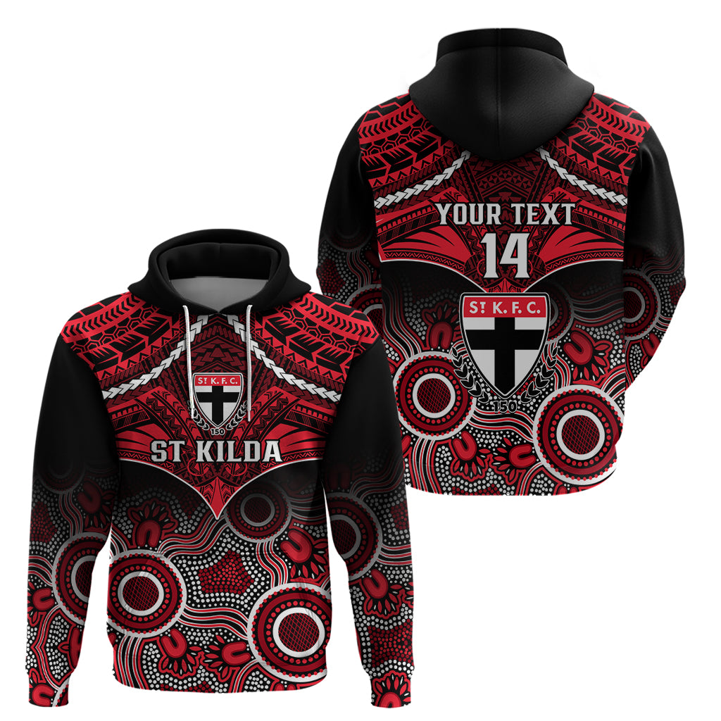 Personalised St Kilda Football Hoodie Saints Aboriginal Mix Polynesian Pattern LT14