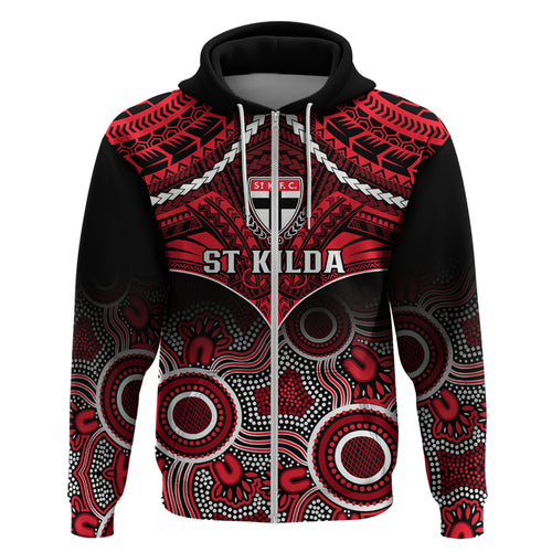 Personalised St Kilda Football Hoodie Saints Aboriginal Mix Polynesian Pattern LT14