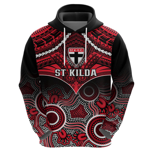 Personalised St Kilda Football Hoodie Saints Aboriginal Mix Polynesian Pattern LT14