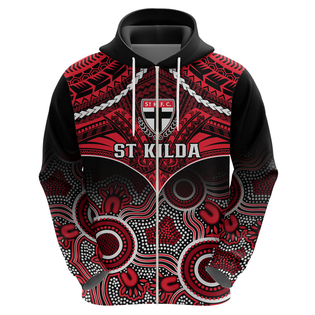 Personalised St Kilda Football Hoodie Saints Aboriginal Mix Polynesian Pattern LT14