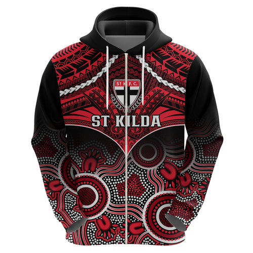 Personalised St Kilda Football Hoodie Saints Aboriginal Mix Polynesian Pattern LT14