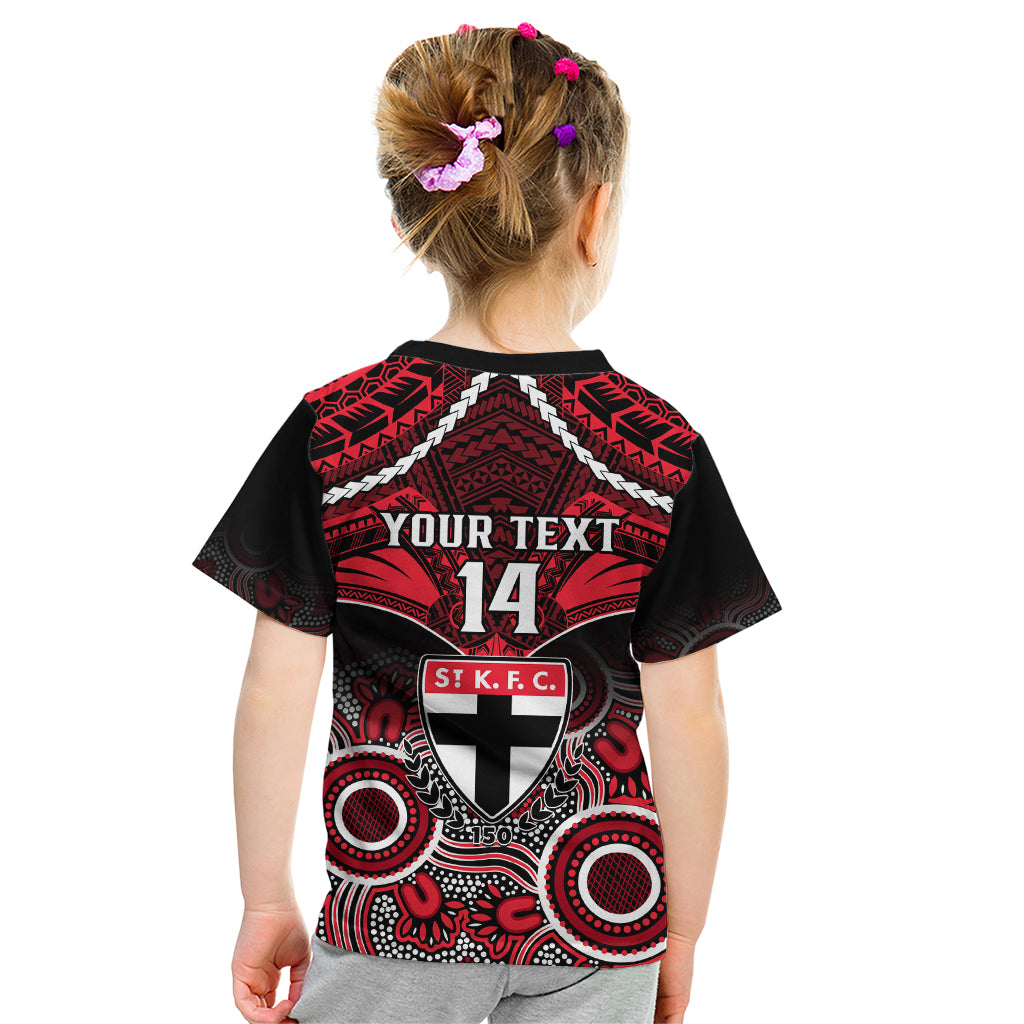 Personalised St Kilda Football Kid T Shirt Saints Aboriginal Mix Polynesian Pattern LT14