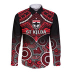 Personalised St Kilda Football Long Sleeve Button Shirt Saints Aboriginal Mix Polynesian Pattern LT14
