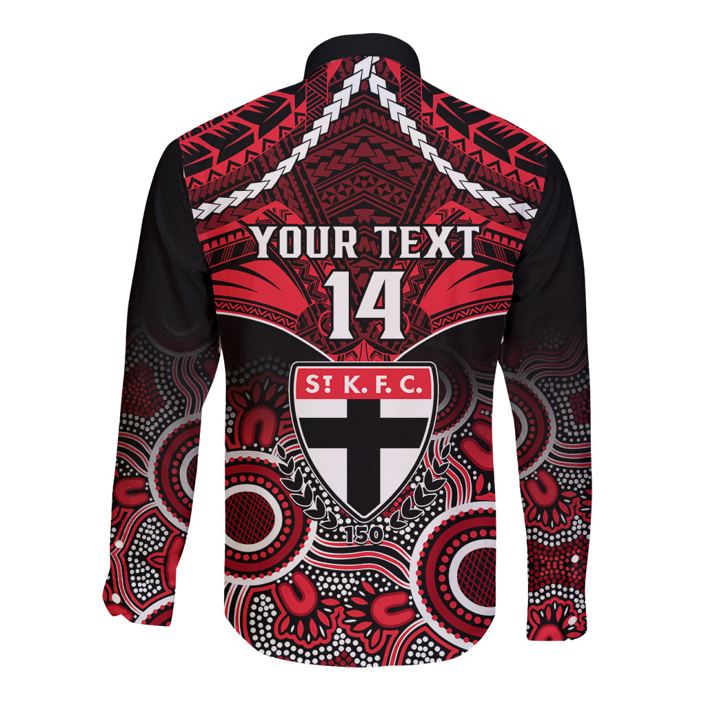 Personalised St Kilda Football Long Sleeve Button Shirt Saints Aboriginal Mix Polynesian Pattern LT14