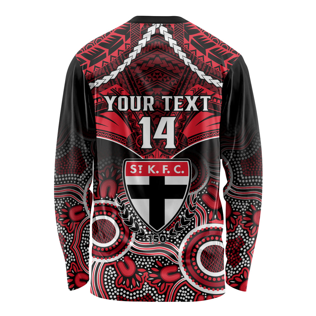 Personalised St Kilda Football Long Sleeve Shirt Saints Aboriginal Mix Polynesian Pattern LT14