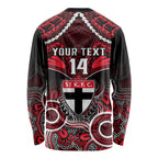 Personalised St Kilda Football Long Sleeve Shirt Saints Aboriginal Mix Polynesian Pattern LT14