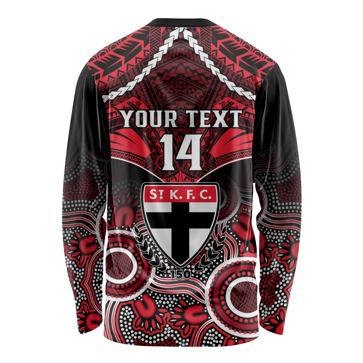 Personalised St Kilda Football Long Sleeve Shirt Saints Aboriginal Mix Polynesian Pattern LT14
