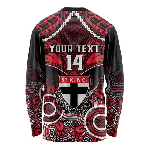Personalised St Kilda Football Long Sleeve Shirt Saints Aboriginal Mix Polynesian Pattern LT14