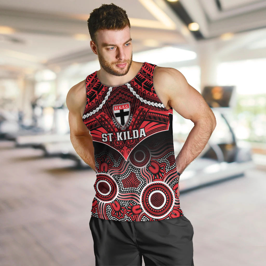 Personalised St Kilda Football Men Tank Top Saints Aboriginal Mix Polynesian Pattern LT14