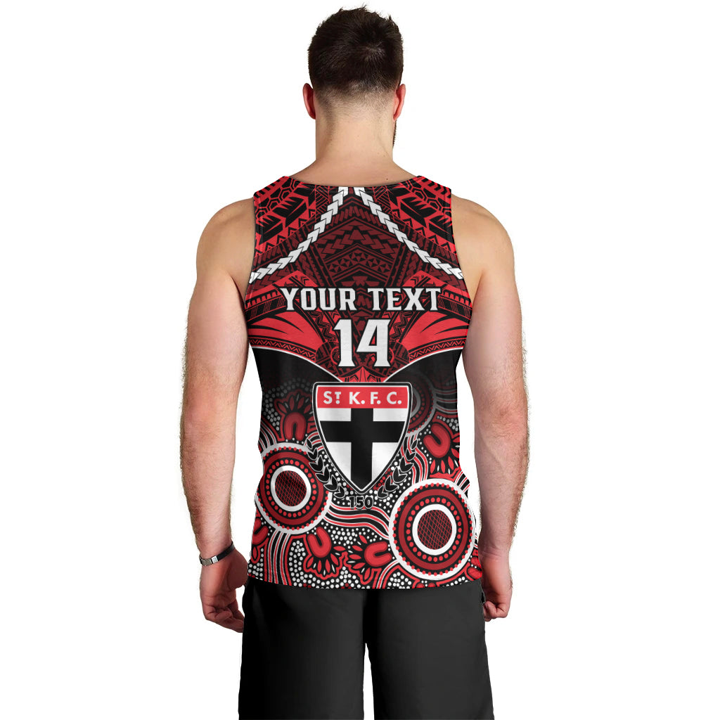 Personalised St Kilda Football Men Tank Top Saints Aboriginal Mix Polynesian Pattern LT14