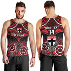 Personalised St Kilda Football Men Tank Top Saints Aboriginal Mix Polynesian Pattern LT14