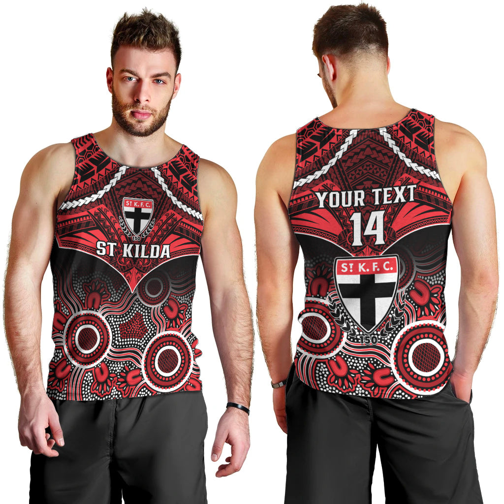 Personalised St Kilda Football Men Tank Top Saints Aboriginal Mix Polynesian Pattern LT14