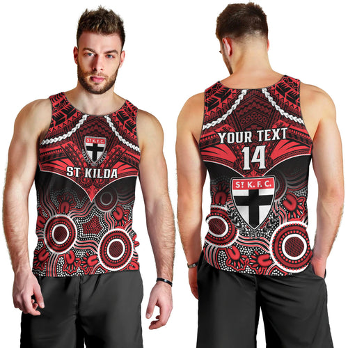 Personalised St Kilda Football Men Tank Top Saints Aboriginal Mix Polynesian Pattern LT14