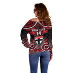 Personalised St Kilda Football Off Shoulder Sweater Saints Aboriginal Mix Polynesian Pattern LT14