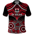 Personalised St Kilda Football Polo Shirt Saints Aboriginal Mix Polynesian Pattern LT14