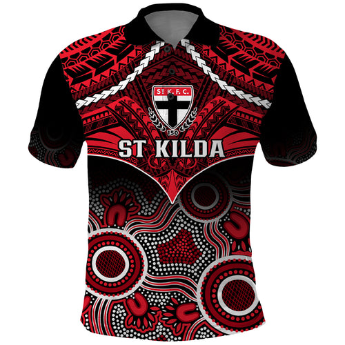 Personalised St Kilda Football Polo Shirt Saints Aboriginal Mix Polynesian Pattern LT14
