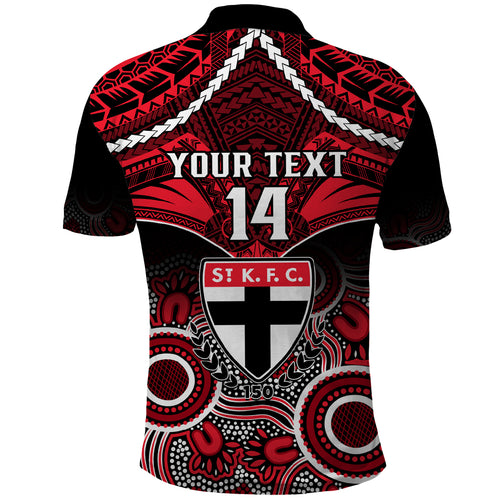 Personalised St Kilda Football Polo Shirt Saints Aboriginal Mix Polynesian Pattern LT14