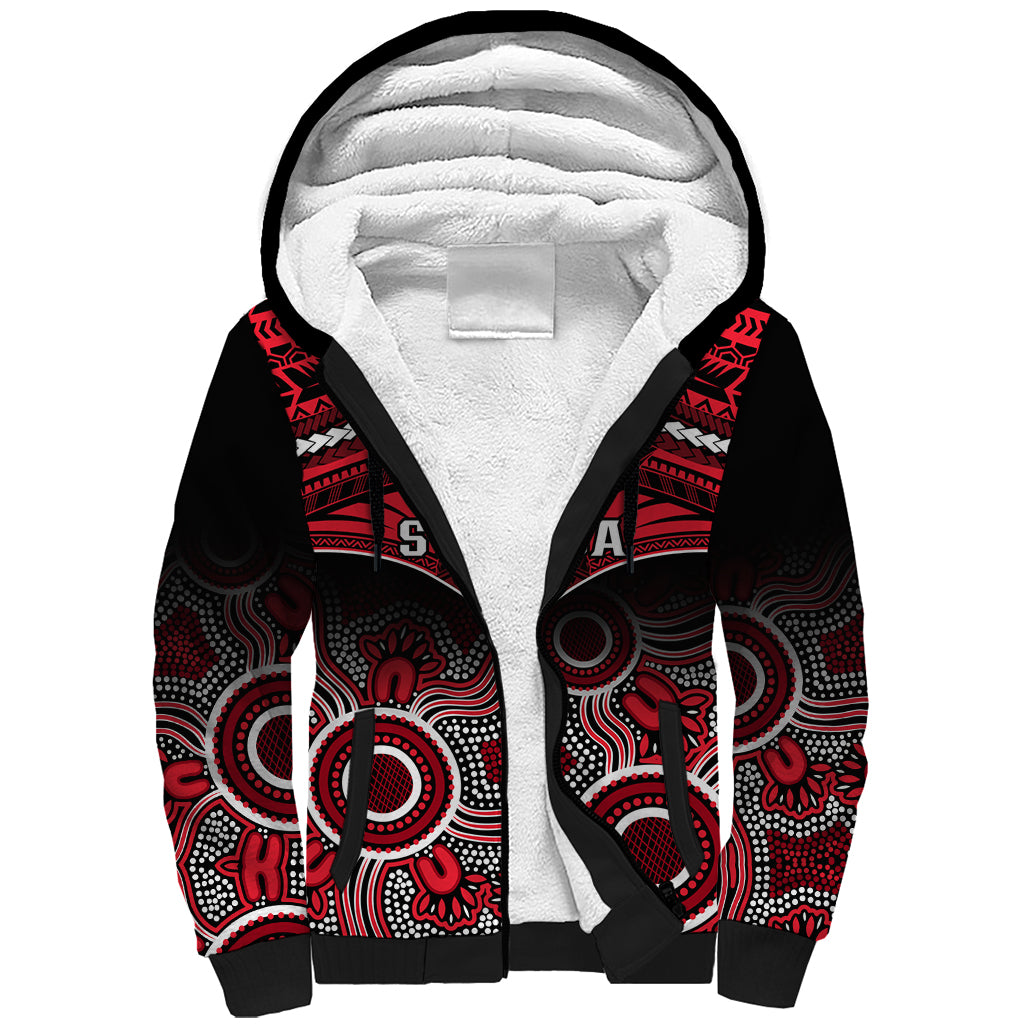 Personalised St Kilda Football Sherpa Hoodie Saints Aboriginal Mix Polynesian Pattern LT14