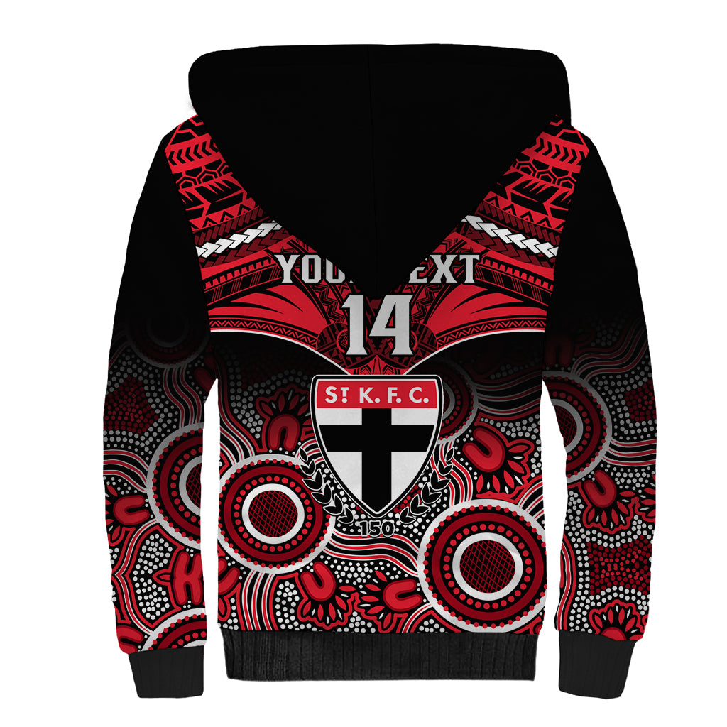 Personalised St Kilda Football Sherpa Hoodie Saints Aboriginal Mix Polynesian Pattern LT14