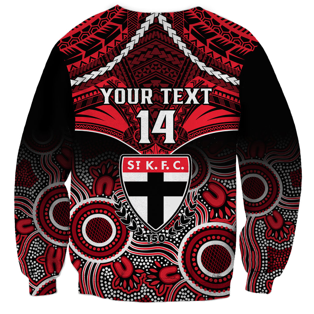 Personalised St Kilda Football Sweatshirt Saints Aboriginal Mix Polynesian Pattern LT14