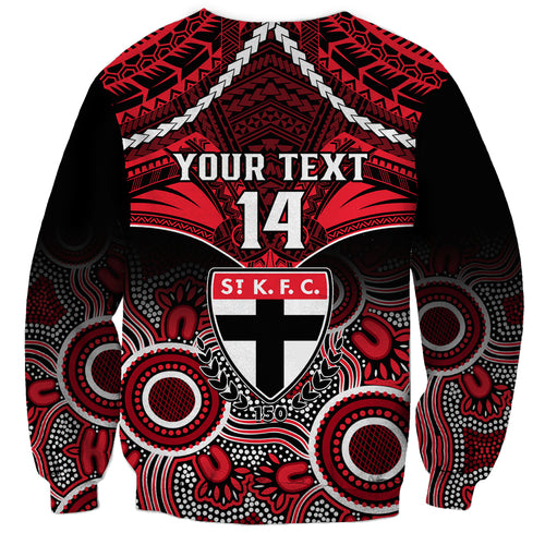 Personalised St Kilda Football Sweatshirt Saints Aboriginal Mix Polynesian Pattern LT14