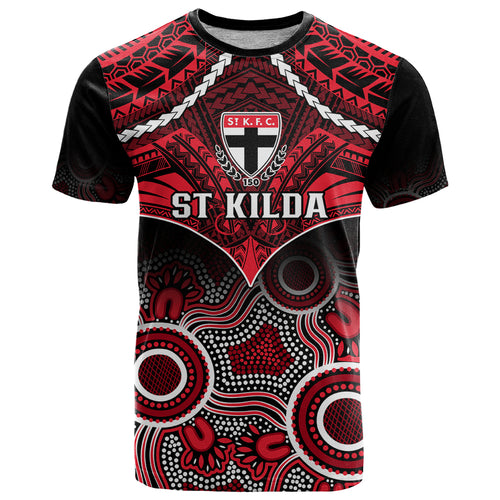 Personalised St Kilda Football T Shirt Saints Aboriginal Mix Polynesian Pattern LT14