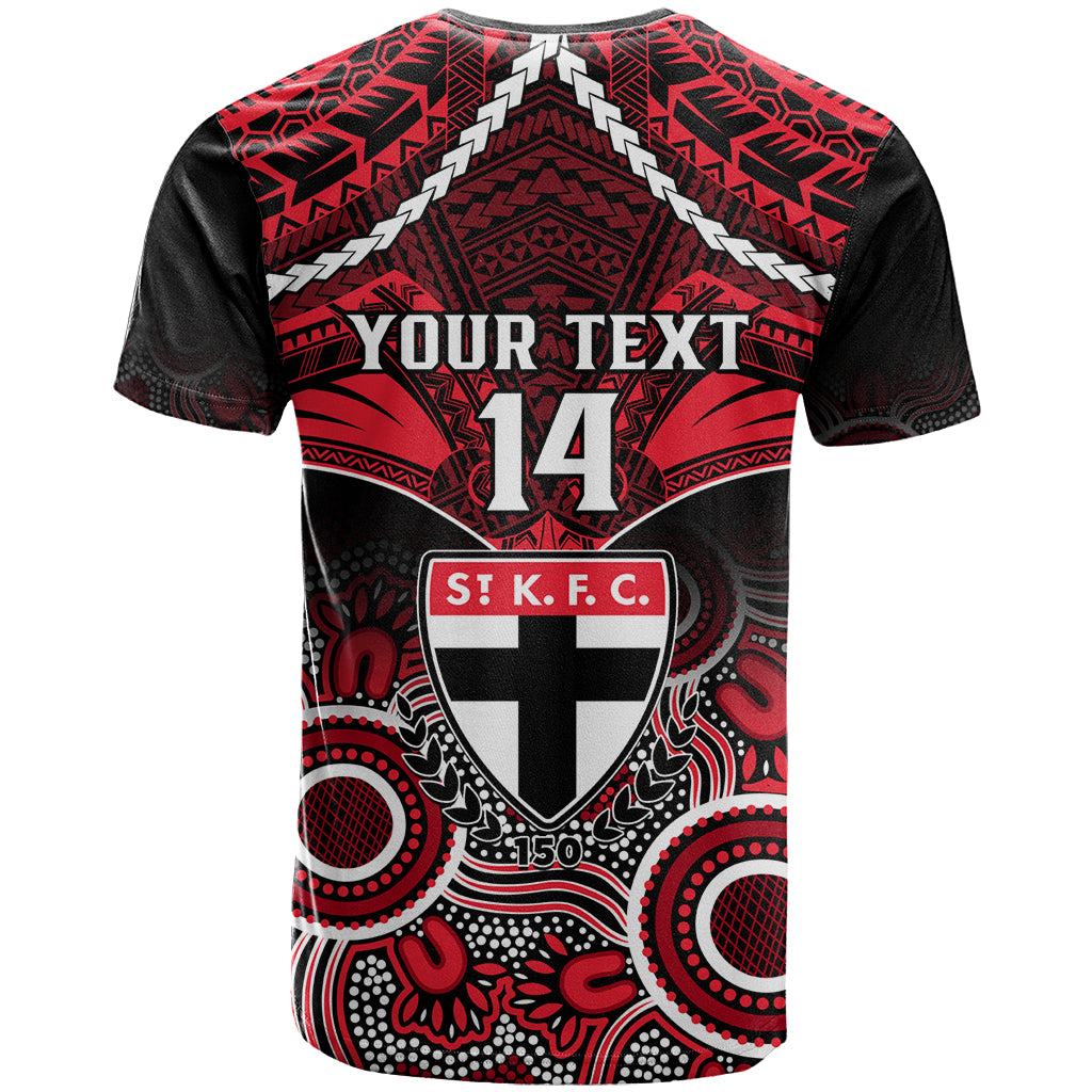 Personalised St Kilda Football T Shirt Saints Aboriginal Mix Polynesian Pattern LT14