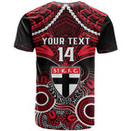 Personalised St Kilda Football T Shirt Saints Aboriginal Mix Polynesian Pattern LT14