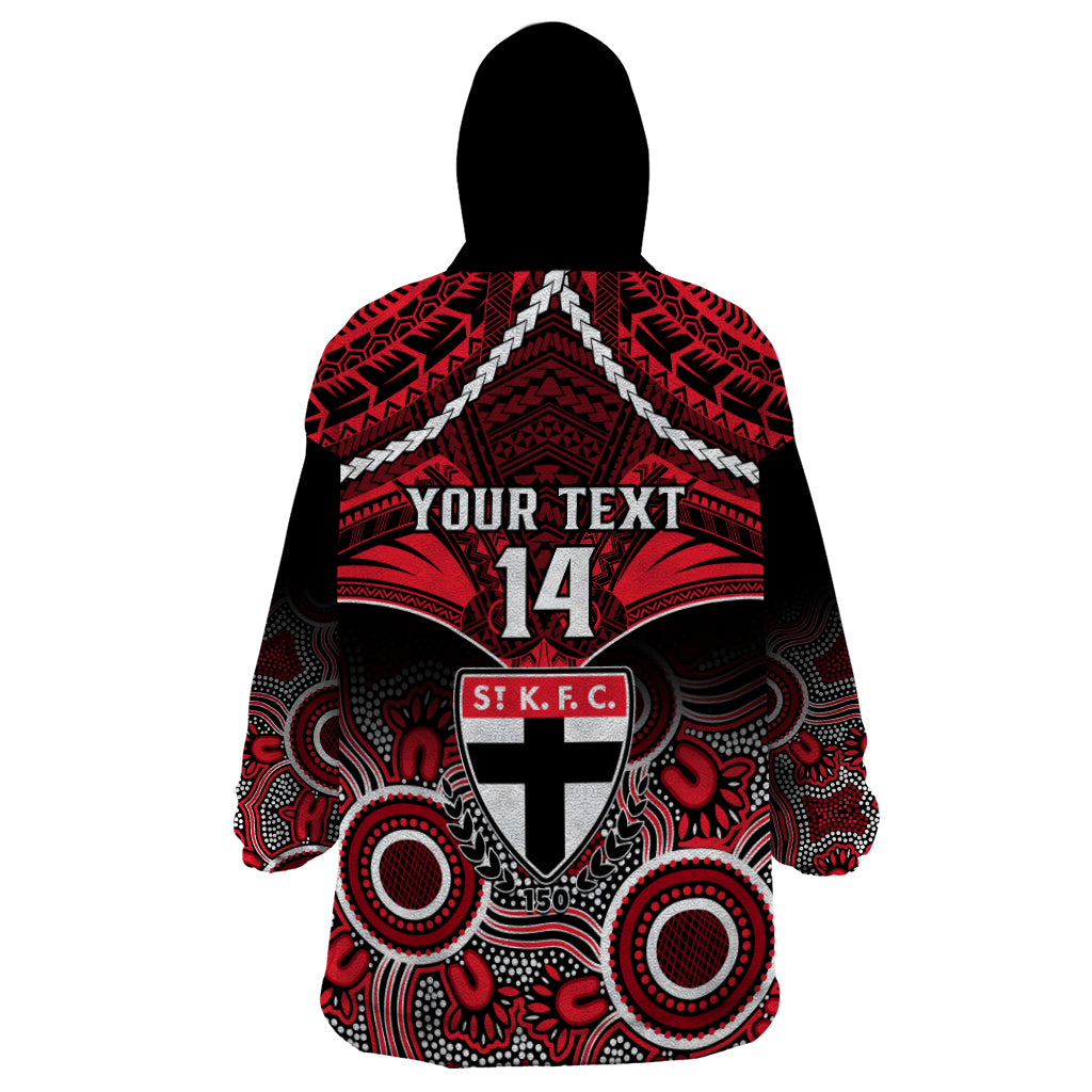 Personalised St Kilda Football Wearable Blanket Hoodie Saints Aboriginal Mix Polynesian Pattern LT14