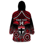 Personalised St Kilda Football Wearable Blanket Hoodie Saints Aboriginal Mix Polynesian Pattern LT14